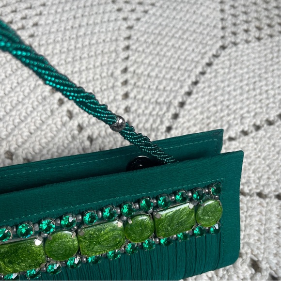 NWT Designer Evening Clutch Bag Emerald Green Vintage look - Picture 4 of 10